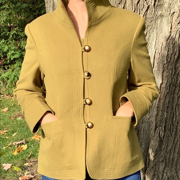 Olive green wool blend Fall coat - Picture 7 of 8